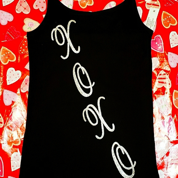●SOLD●NWT $ilver $himmer "Portia" XOXO 🤗+💋 HugsNKisses Ribbed Cami Blk Tank - Picture 2 of 2